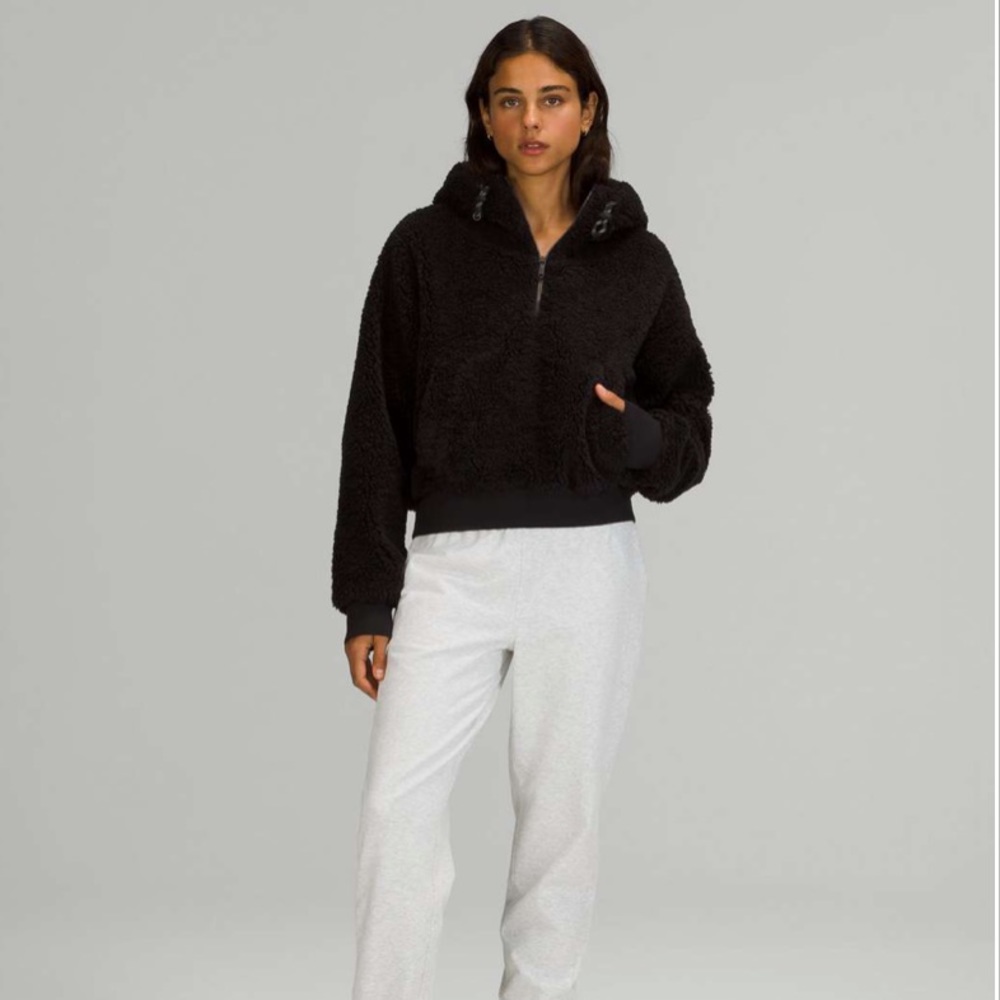 Lululemon Textured Fleece 1/2 Zip teddy hoodie Black size 10